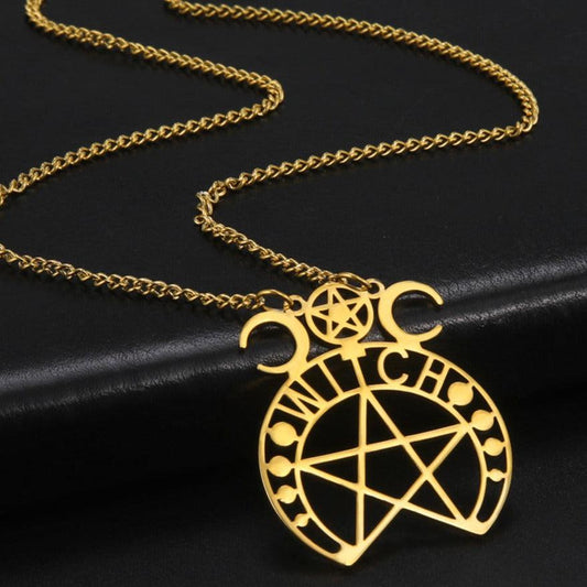 Witchcraft Pentacle Necklace Triple Moon Witch Necklace-MoonChildWorld