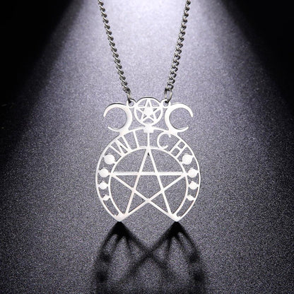 Witchcraft Pentacle Necklace Triple Moon Witch Necklace-MoonChildWorld