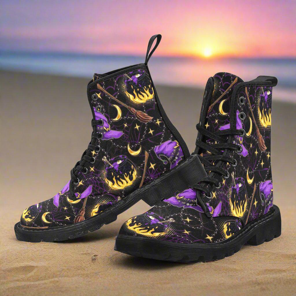 Witchy Tree print boots | occult online fashion shoes, black metal, witchy gothic shoes