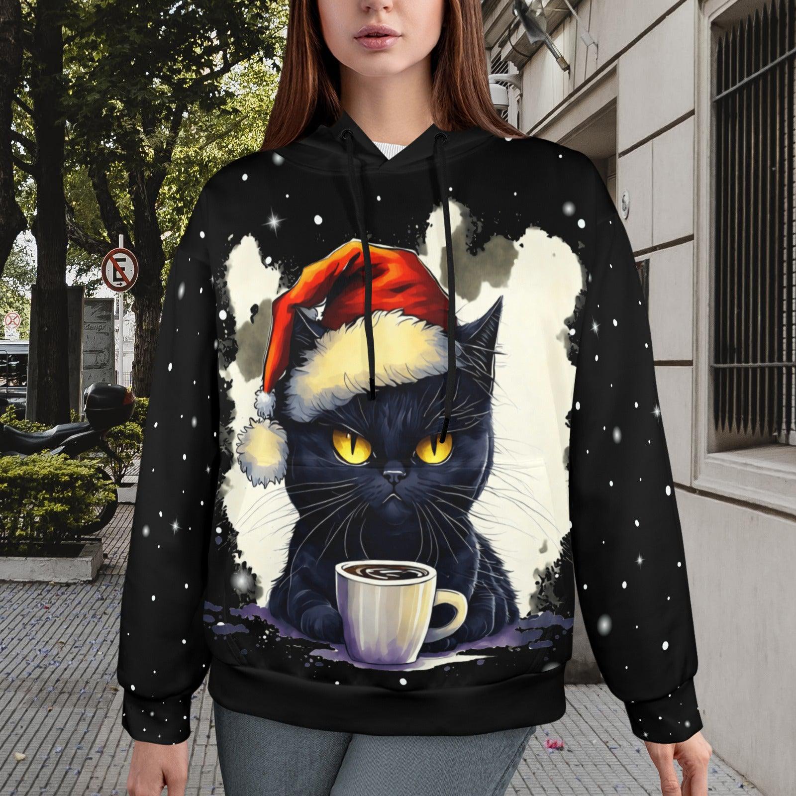 Christmas Coffee Black cat Hoodie-MoonChildWorld