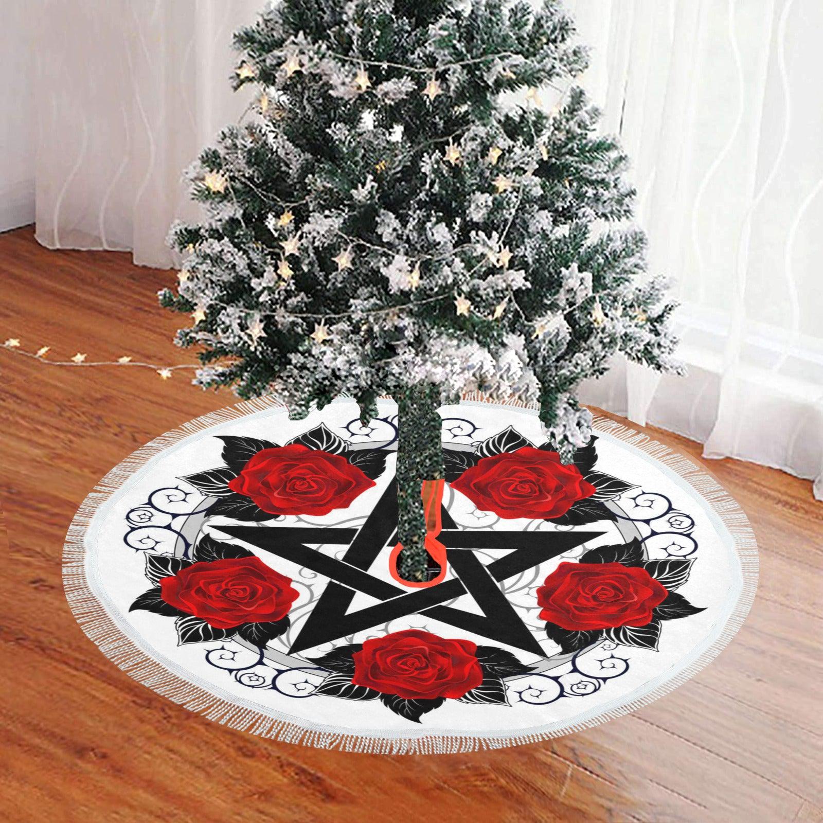 Rose pentagram Wicca Christmas Tree Skirt-MoonChildWorld