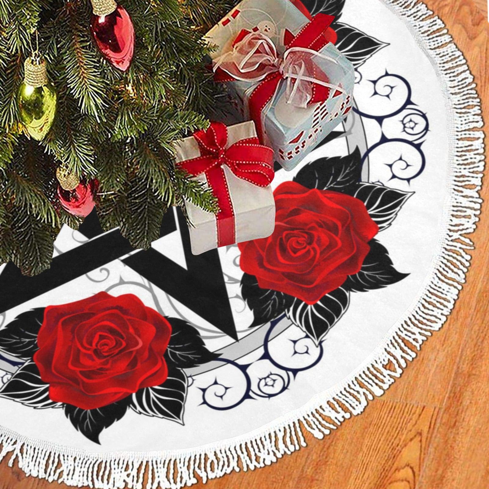 Rose pentagram Wicca Christmas Tree Skirt-MoonChildWorld