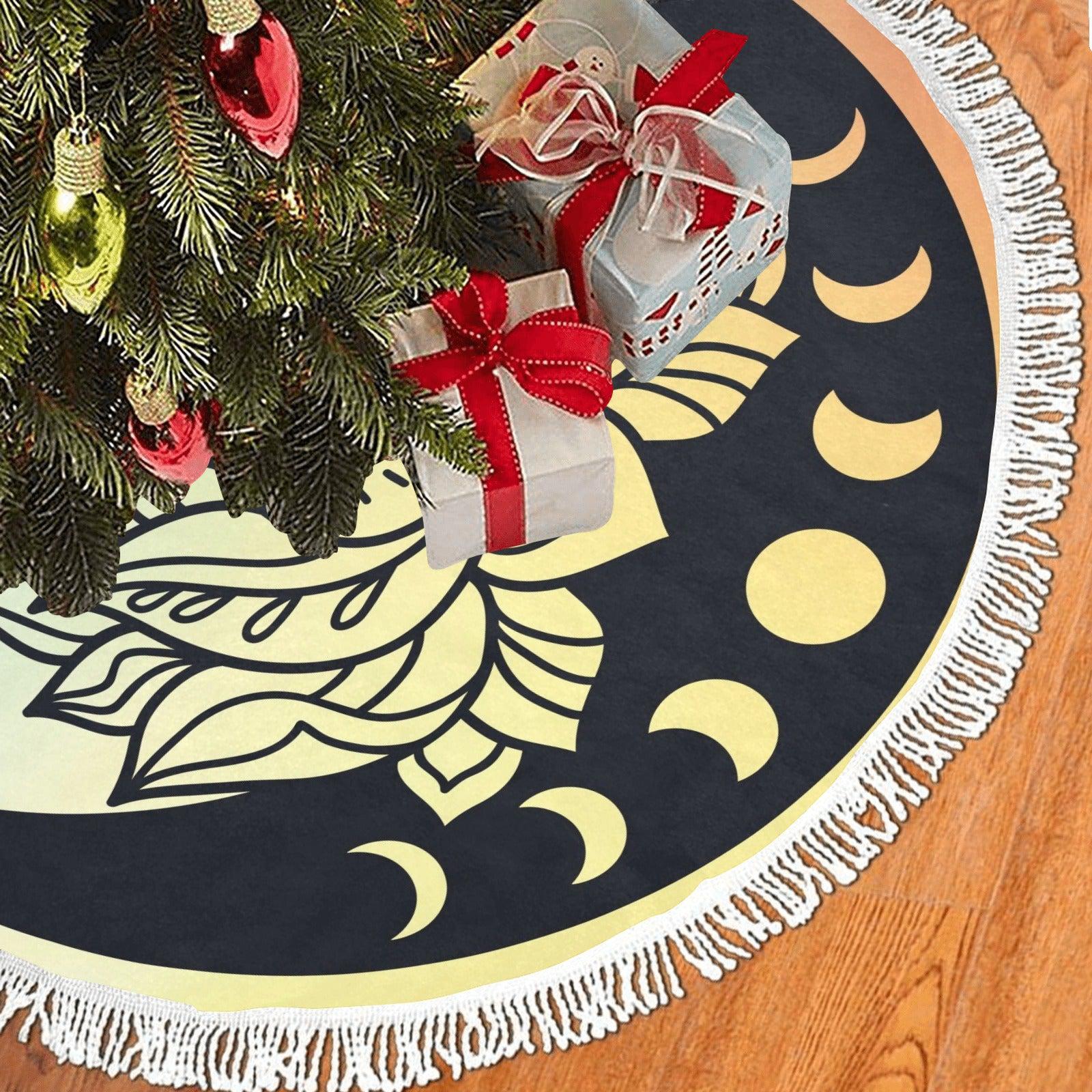 Lotus Moon phases yule Christmas Tree Skirt-MoonChildWorld