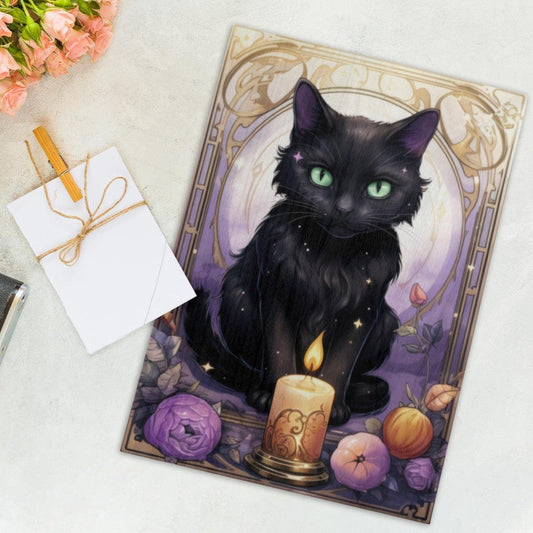 Black Cat Wood Print Tarot Card Art