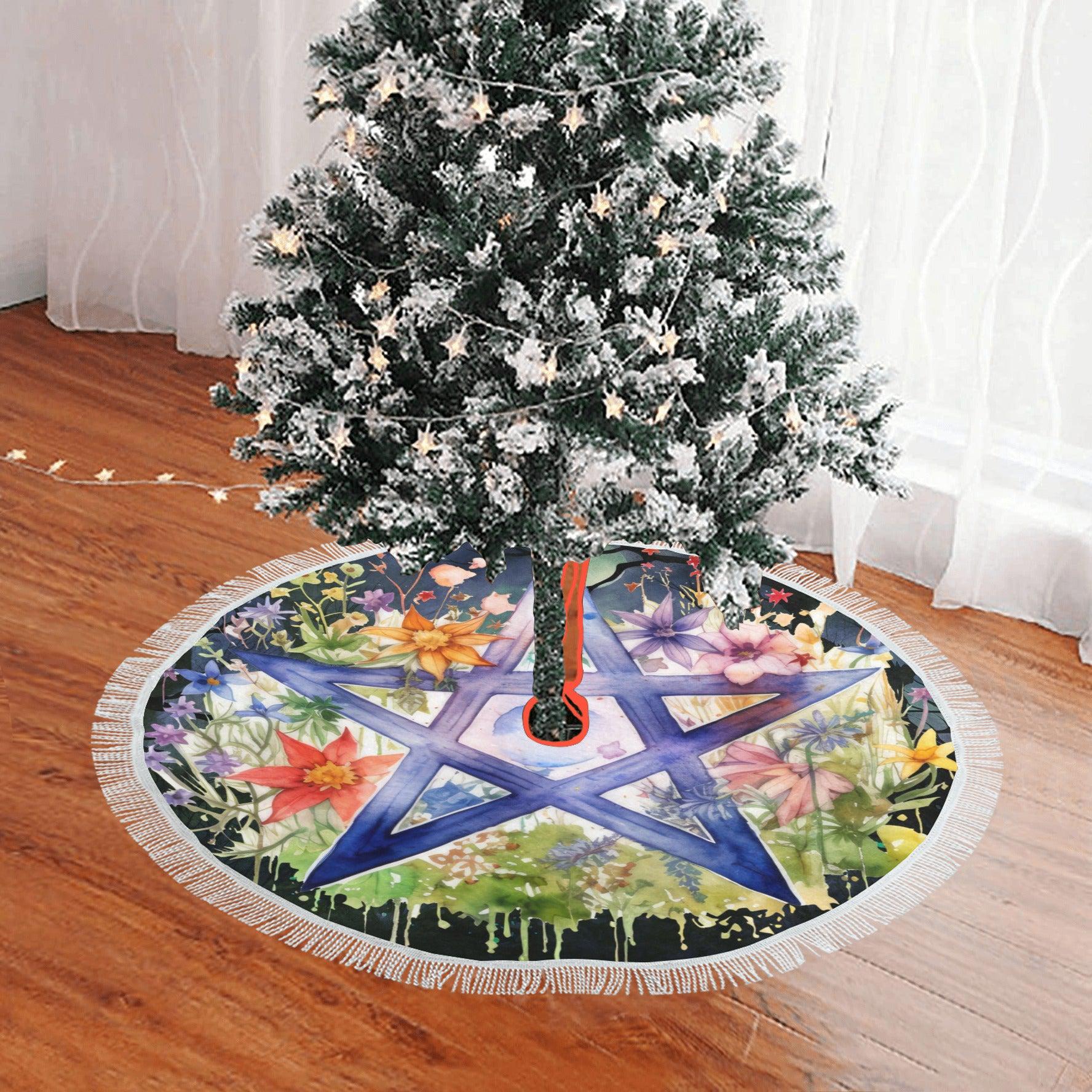 Wicca Pentagram Pagan Christmas Tree Skirt-MoonChildWorld