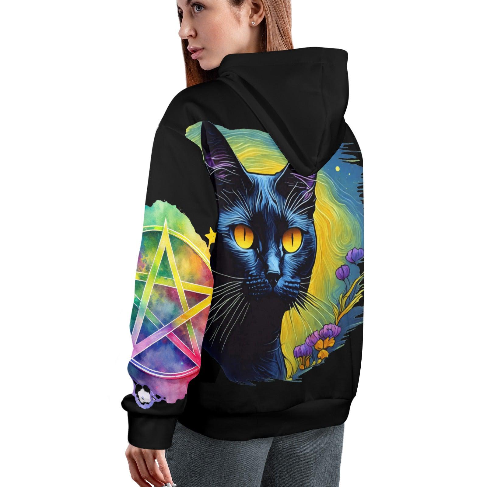 Pentagram Magic Black Cat Hoodie-MoonChildWorld