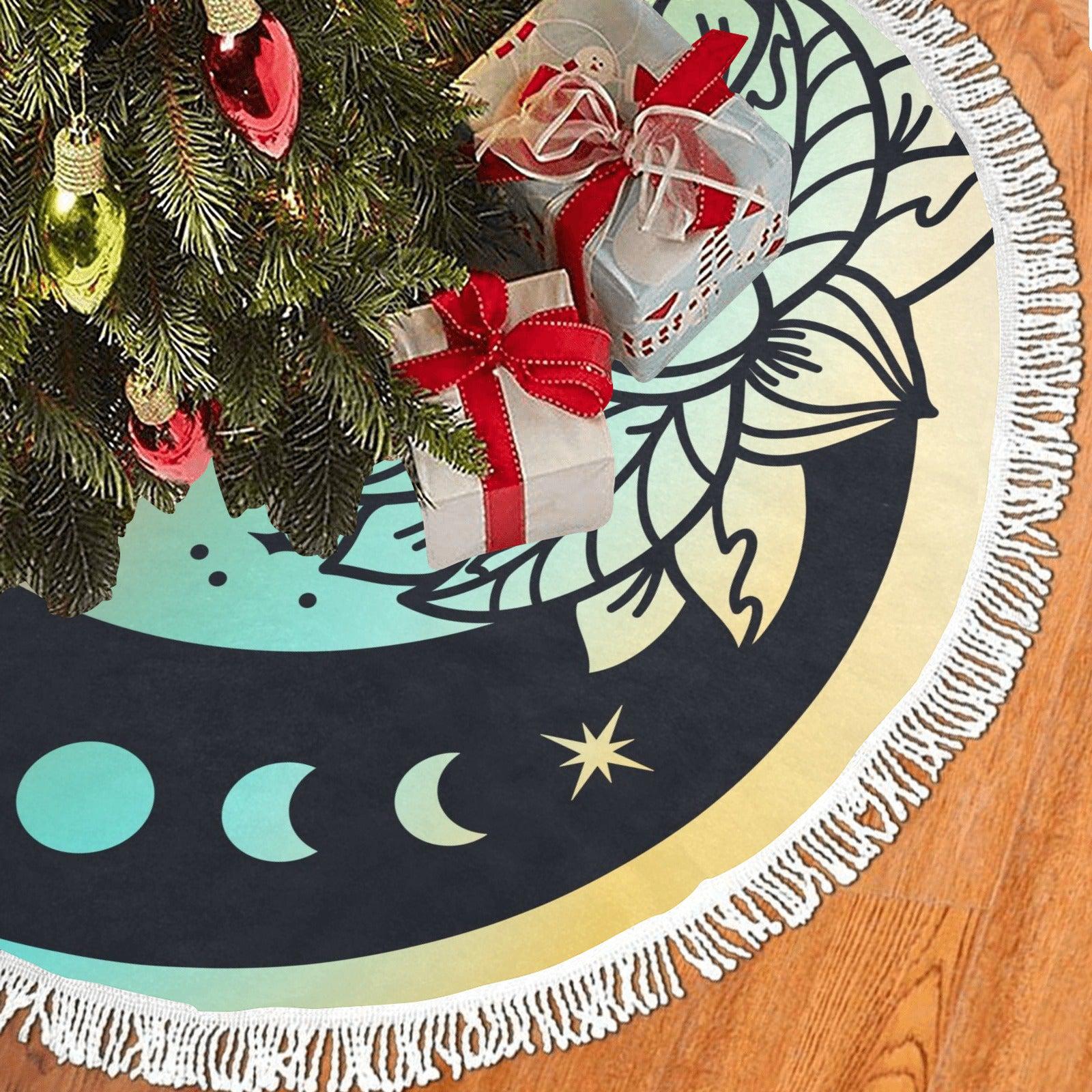Lotus Crescent Moon Phase Christmas Tree Skirt-MoonChildWorld