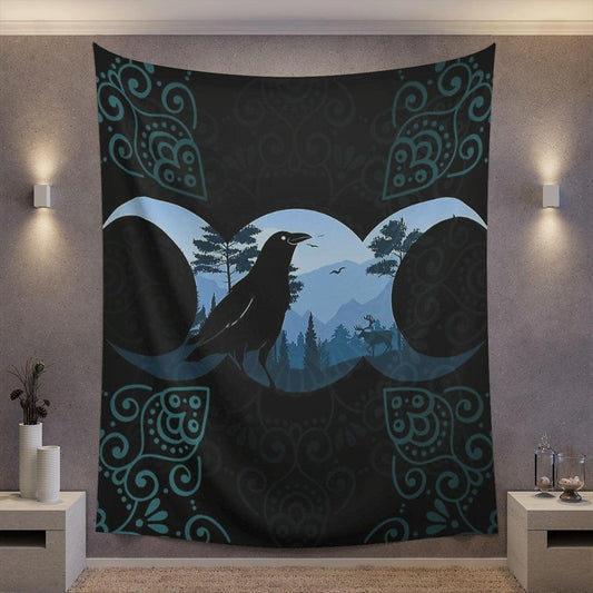 Gothic raven triple moon tapestry-MoonChildWorld