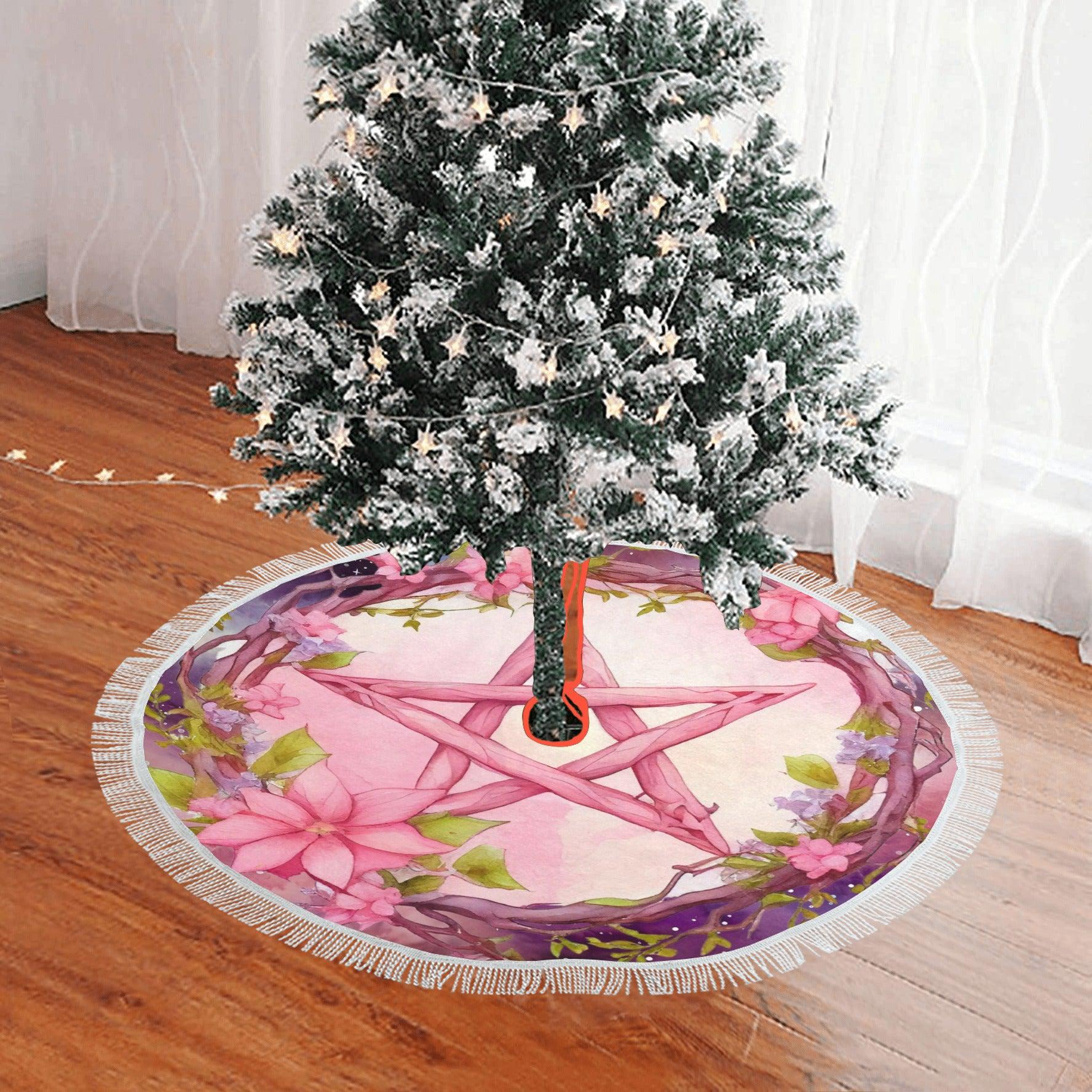 Wicca Pentagram Christmas Tree Skirt-MoonChildWorld