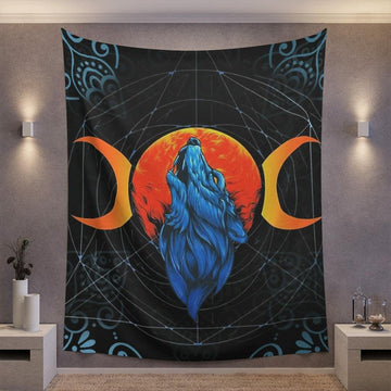 Triple moon wolf wicca Tapestry-MoonChildWorld