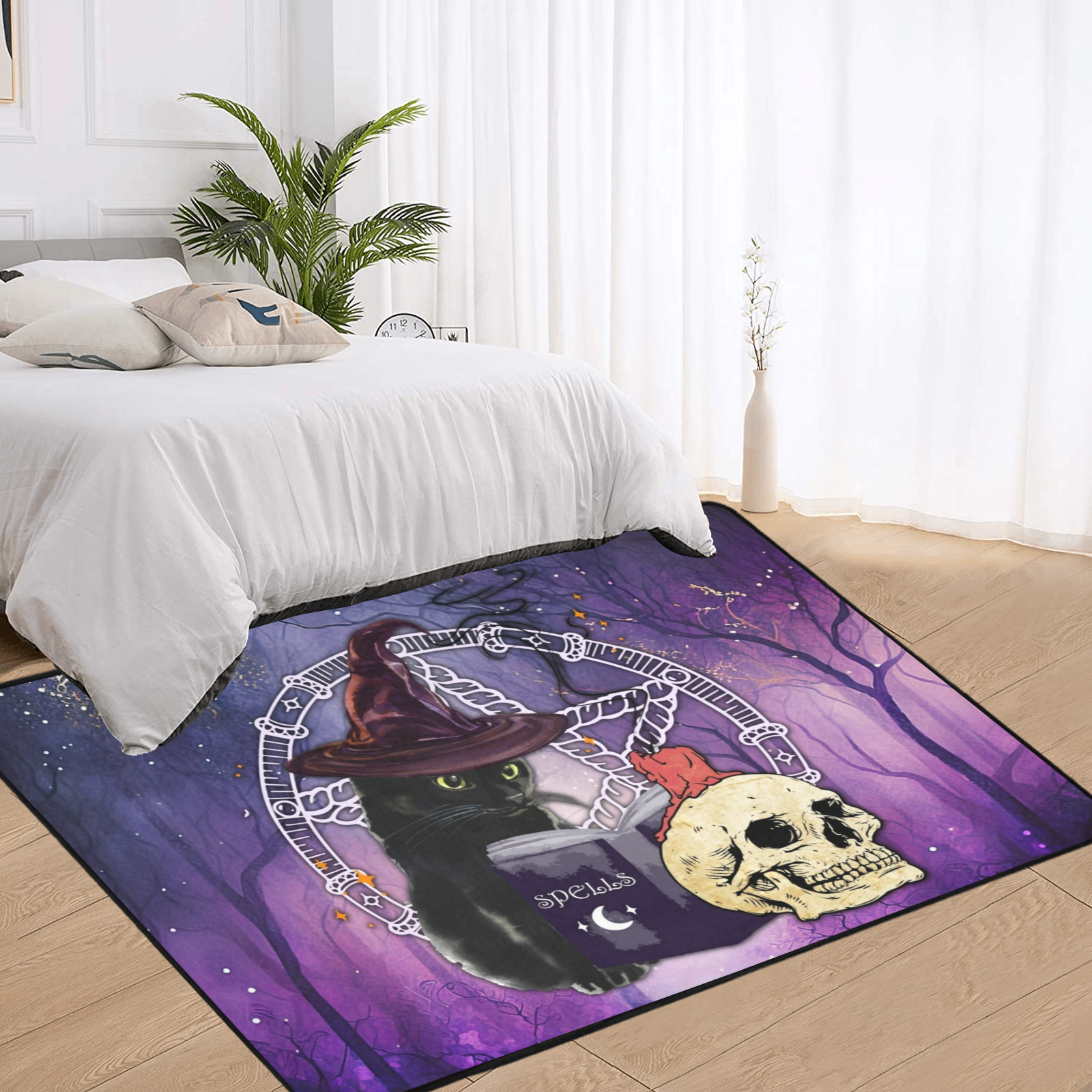 Witch black cat area rug Halloween rug-MoonChildWorld
