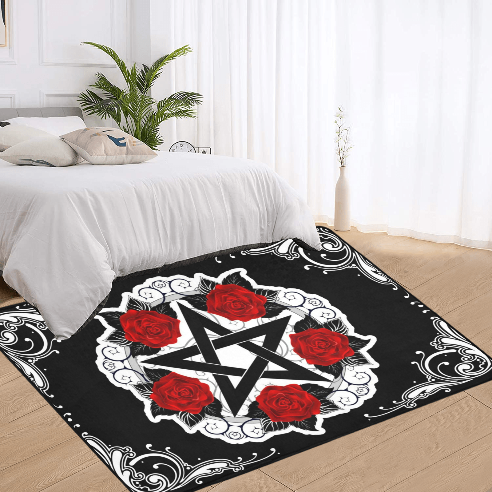 Wicca pentagram area rug Gothic rug-MoonChildWorld