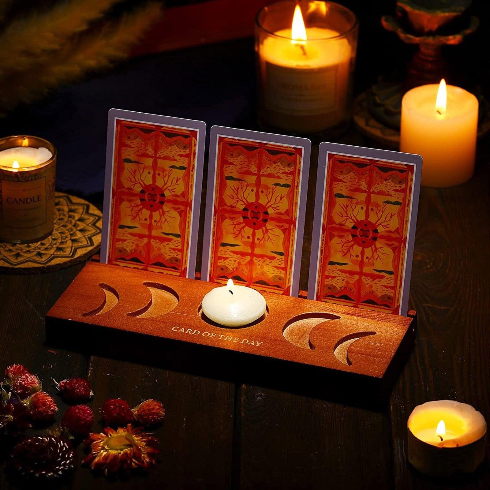 Wiccan Wooden Tarot Card Candle Display Holder Altar Supplies-MoonChildWorld