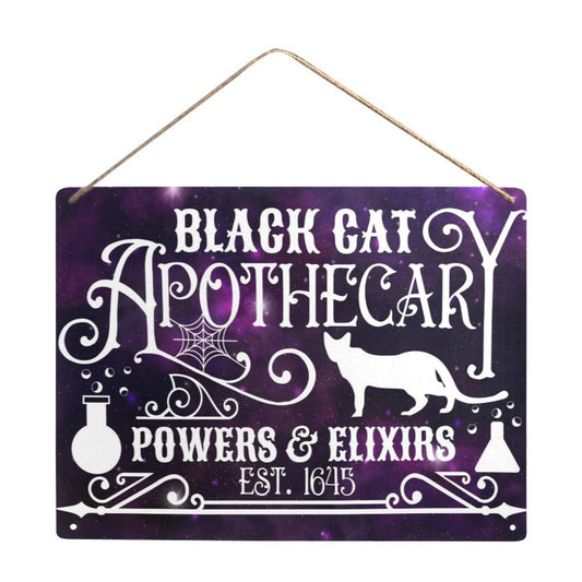 Black cat halloween Metal Sign Witch Hanging Sign-MoonChildWorld
