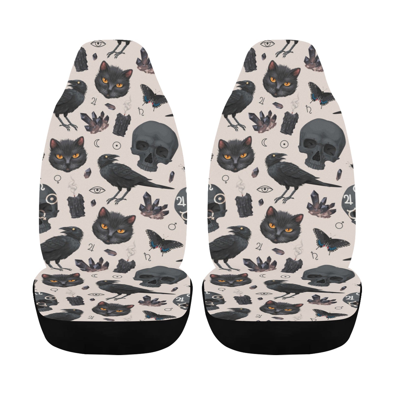 Gothic crow skull cat Car Seat Covers Halloween Car seat covers-MoonChildWorld