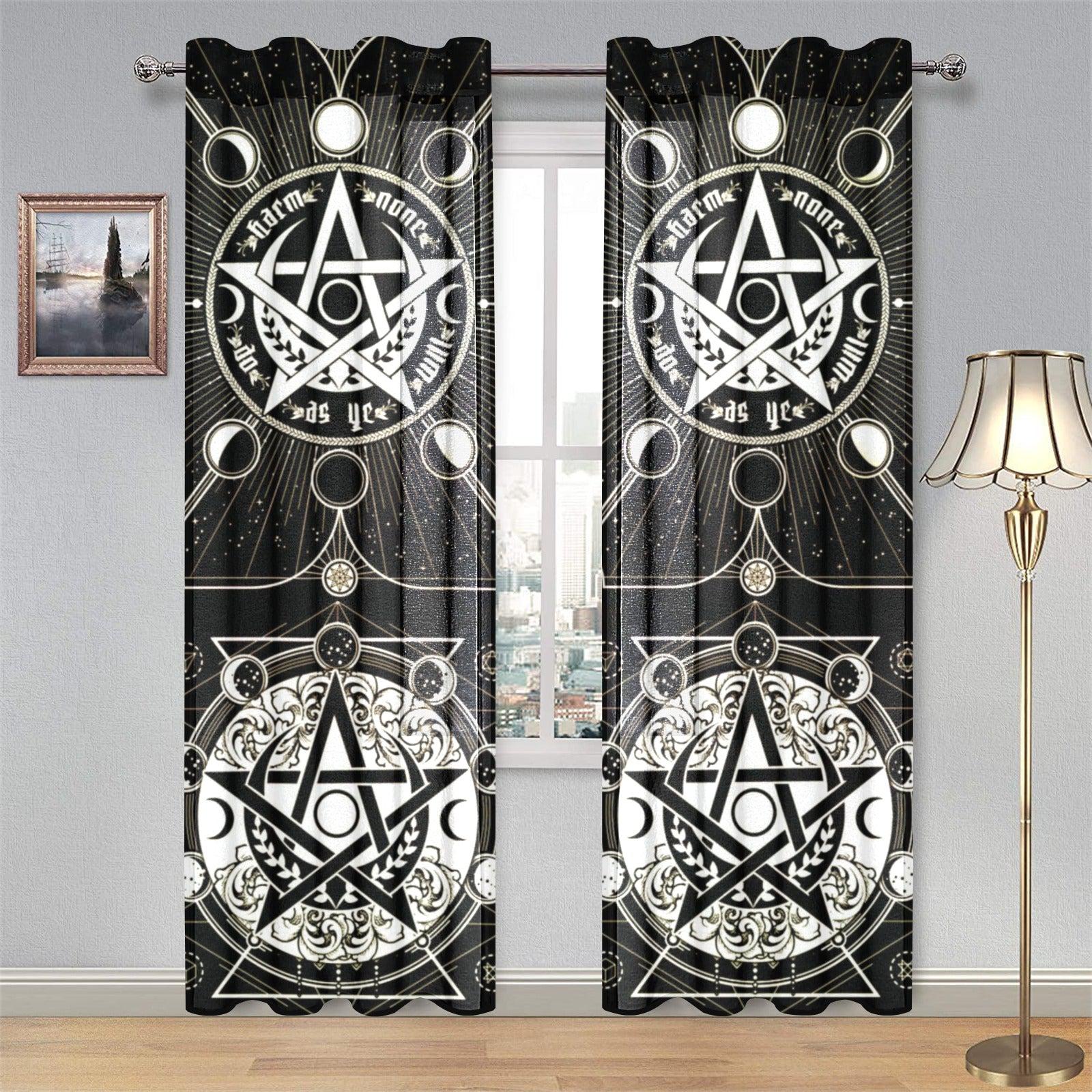 Pentagram moon wicca Gauze Curtain-MoonChildWorld