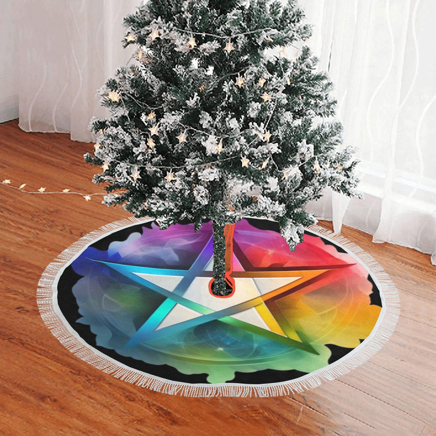 Wicca Element Pentagram Christmas Tree Skirt-MoonChildWorld