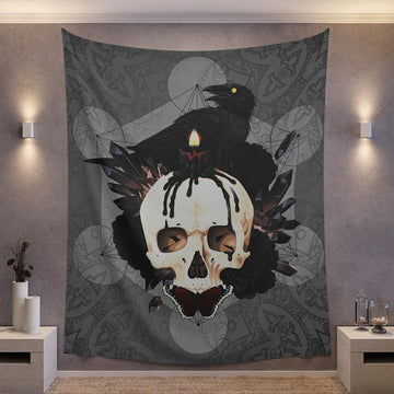 Gothic skull raven witch Tapestry Halloween Tapestry-MoonChildWorld