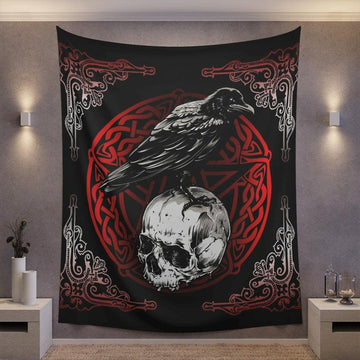 Gothic raven skull witch Tapestry-MoonChildWorld