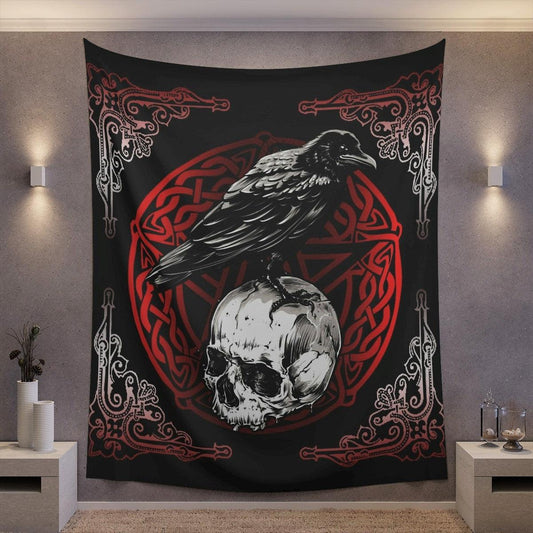 Gothic raven skull witch Tapestry-MoonChildWorld