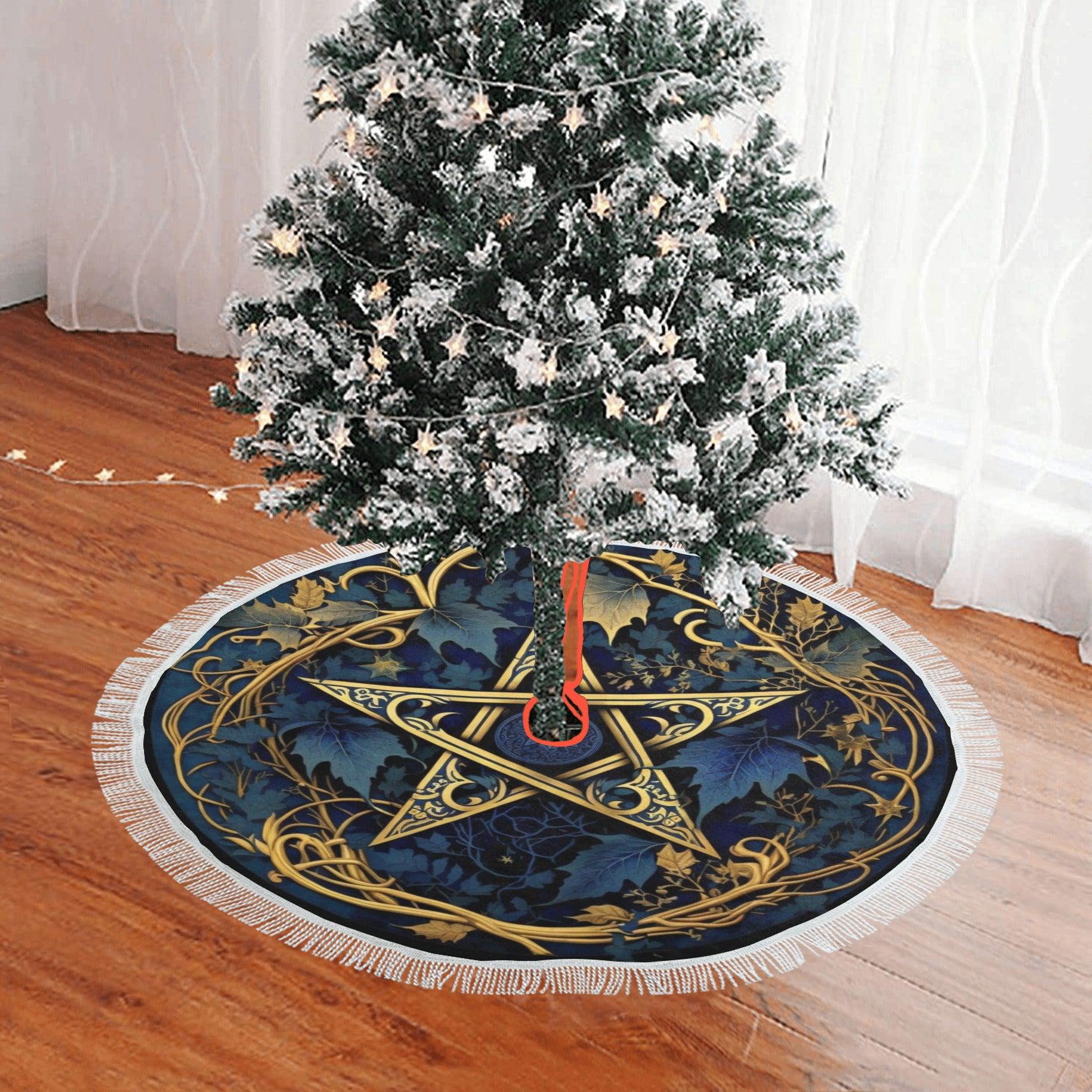 Wicca Pentagram Christmas Tree Skirt-MoonChildWorld