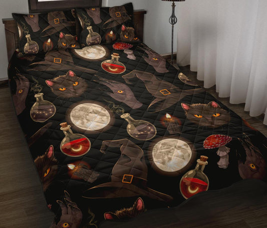 Occult cat gothic Quilt Bed set Witch Bed set-MoonChildWorld