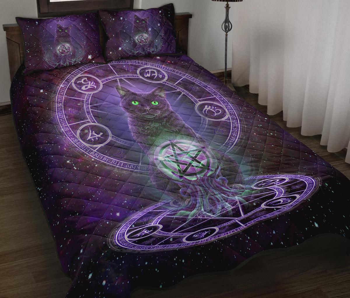Magic cat witch Quilt bed set-MoonChildWorld