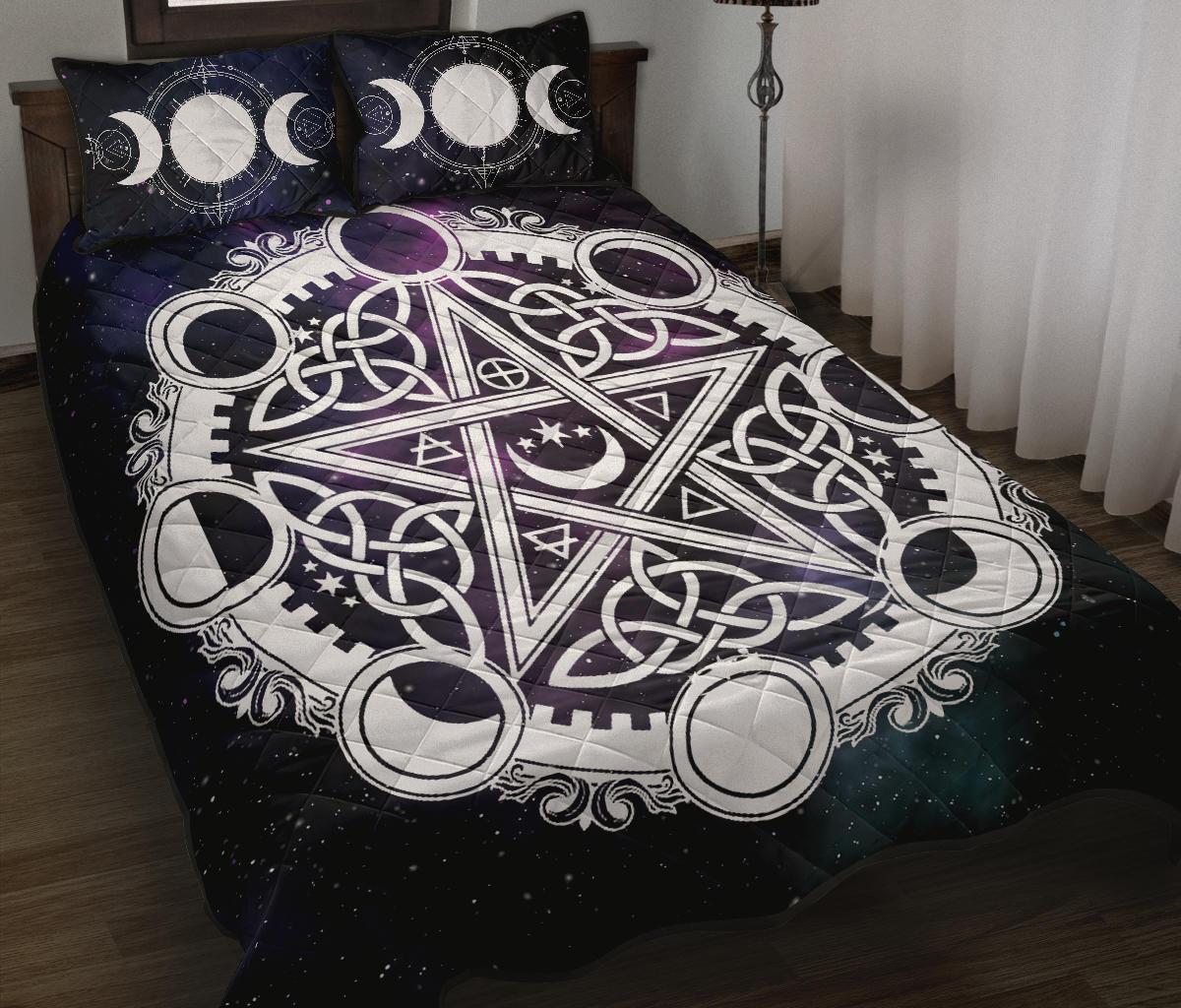 Celtic pentagram moon wicca Quilt Bed Set-MoonChildWorld