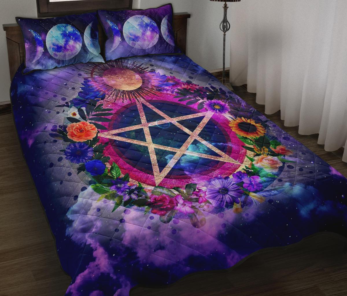 Pentagram moon wicca Quilt Bed Set-MoonChildWorld