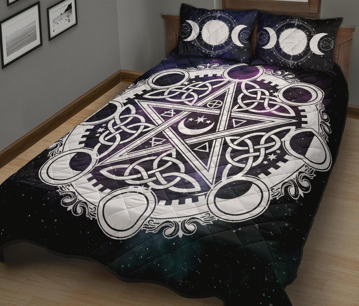 Celtic pentagram moon wicca Quilt Bed Set-MoonChildWorld