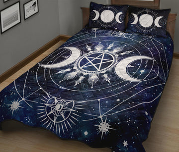 Triple moon pentagram wicca Quilt Bed Set-MoonChildWorld