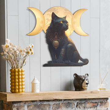 Black cat Triple moon Metal Sign Wicca cat sign-MoonChildWorld