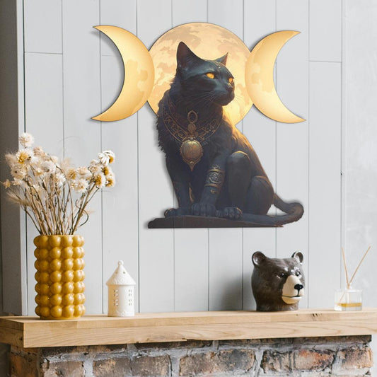 Black cat Triple moon Metal Sign Wicca cat sign