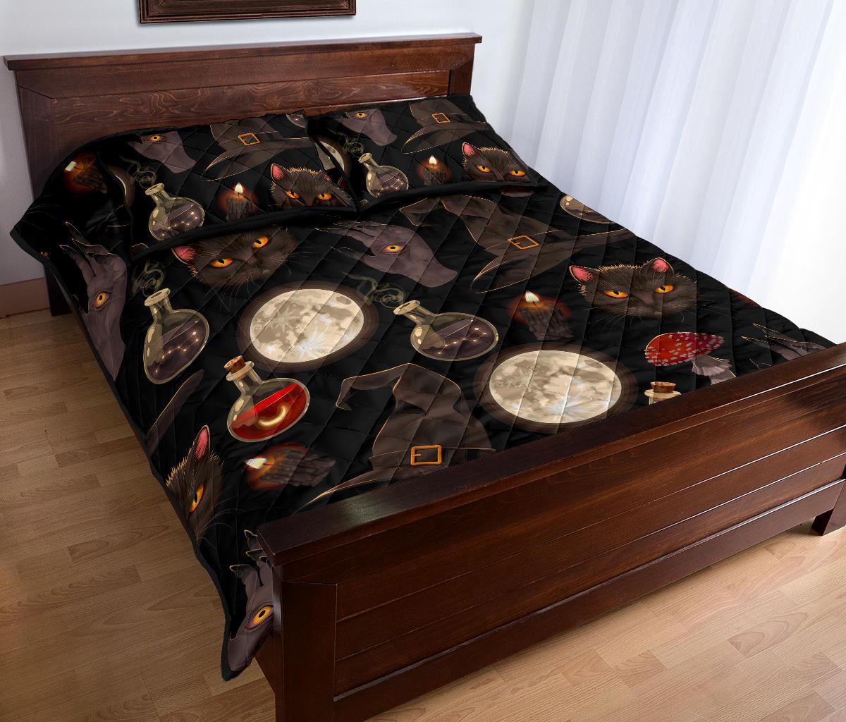 Occult cat gothic Quilt Bed set Witch Bed set-MoonChildWorld