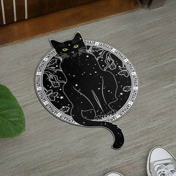 Black cat witch Door mat-MoonChildWorld