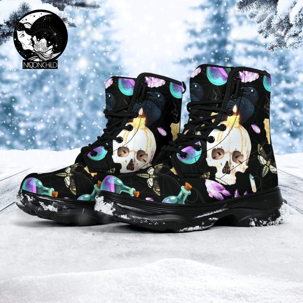 Witchcraft gothic skull Chunky Boots-MoonChildWorld