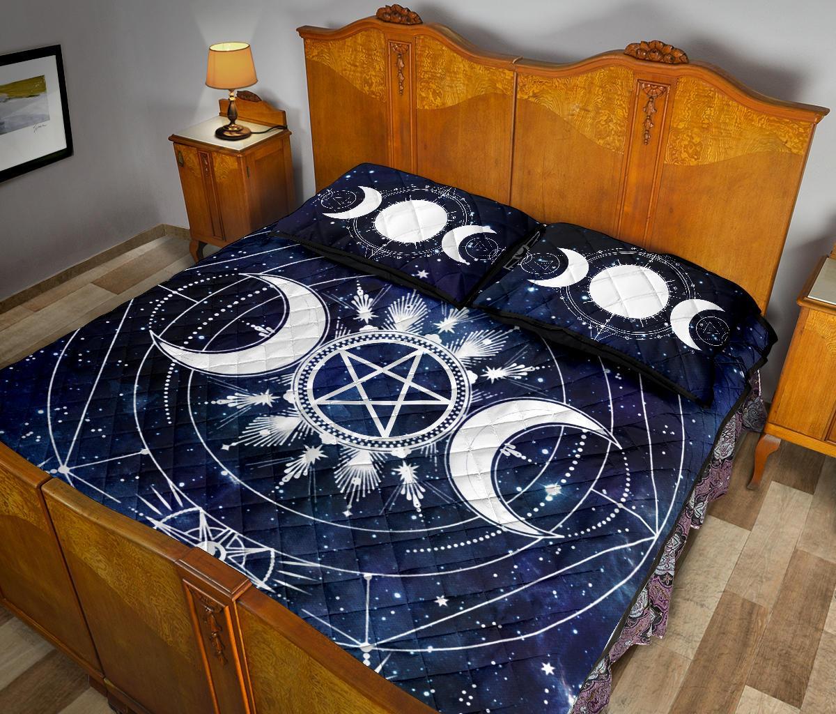 Triple moon pentagram wicca Quilt Bed Set-MoonChildWorld