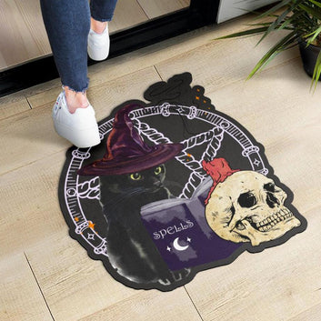 Skull black cat Halloween Door mat