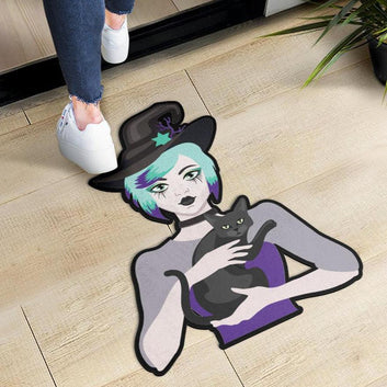 Witch Black Cat Door Mat