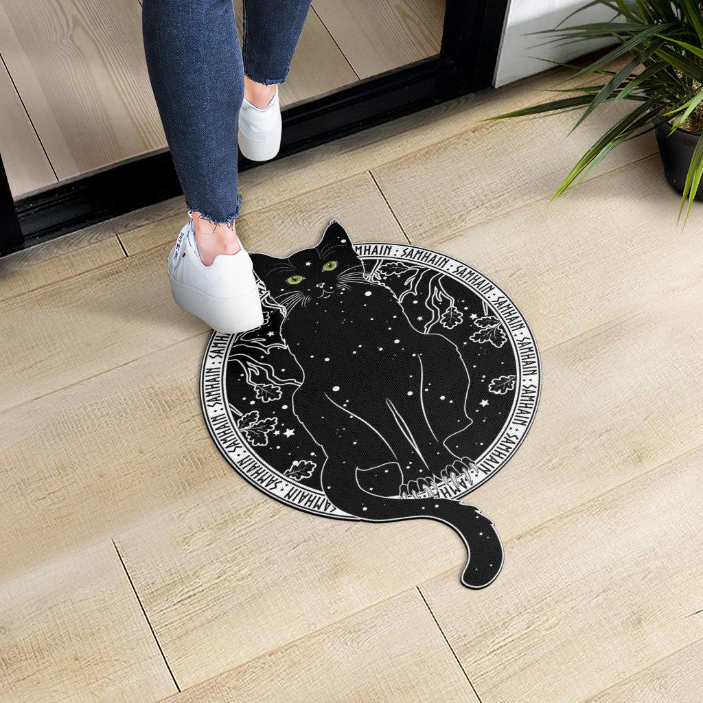Black cat witch Door mat-MoonChildWorld