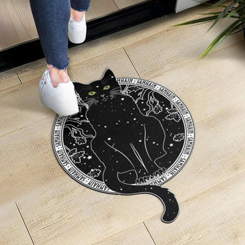 Black cat witch Door mat