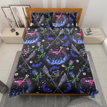 Cauldron Witch Halloween Quilt Bedding Set