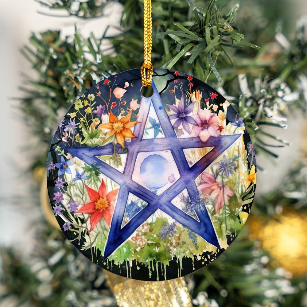 Floral Pentagram Pagan Christmas ornament-MoonChildWorld