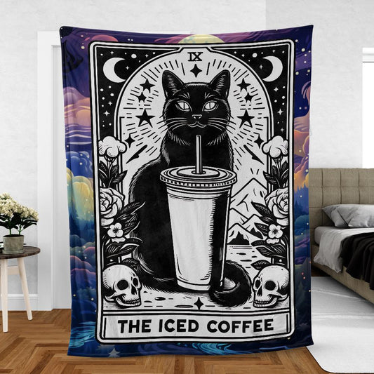 Witchy Tarot Card Black Cat Blanket