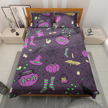 Halloween witch quilt bedding set