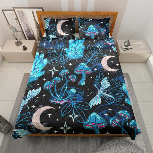 Magic mushroom moon quilt bedding set-MoonChildWorld