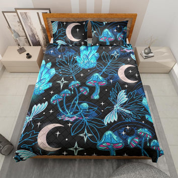 Magic mushroom moon quilt bedding set