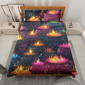 Cauldron Witch Halloween Quilt Bedding Set