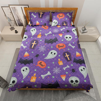 Cute Halloween Witch Quilt Bedding Set