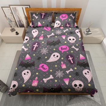 Cute Halloween Witch Quilt Bedding Set